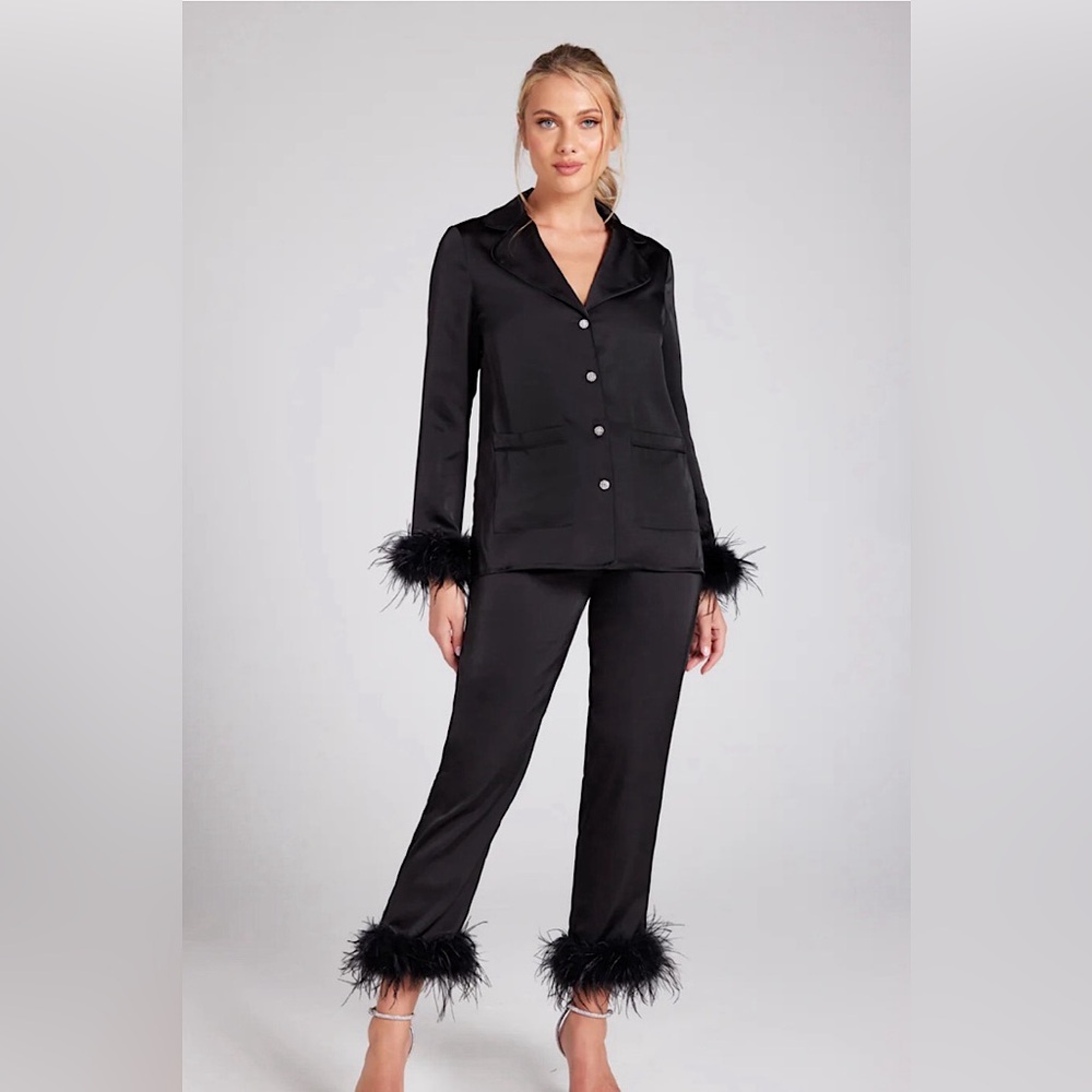 Nadine Merabi Black Feather Pj Pants Only Sz S/M